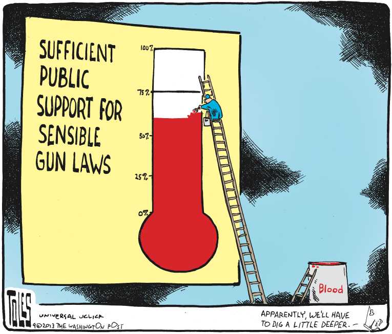Political/Editorial Cartoon by Tom Toles, Washington Post on Madman Kills a Dozen