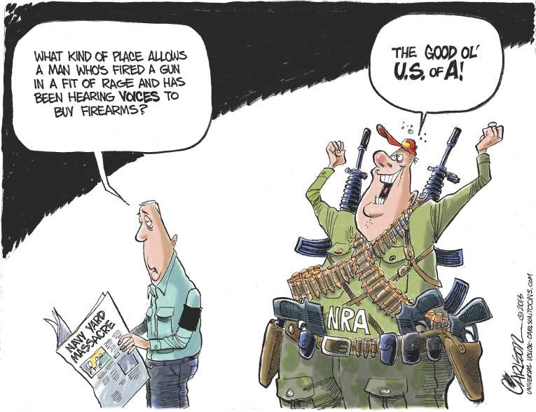 Political/Editorial Cartoon by Stuart Carlson on Madman Kills a Dozen