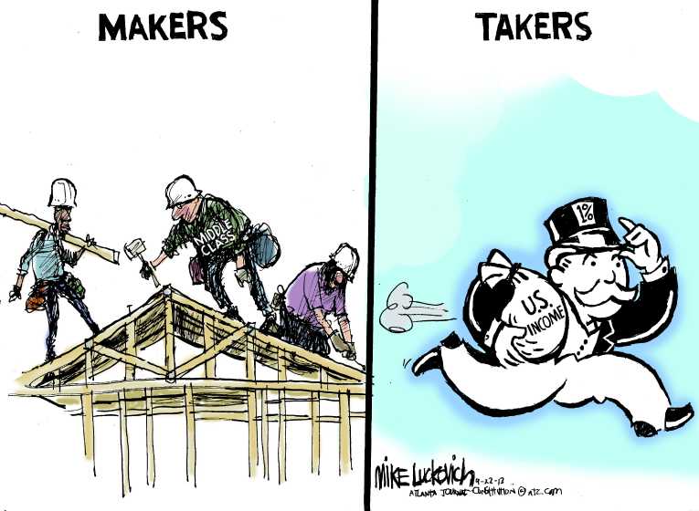 Political/Editorial Cartoon by Mike Luckovich, Atlanta Journal-Constitution on Wealth Disparity Widening