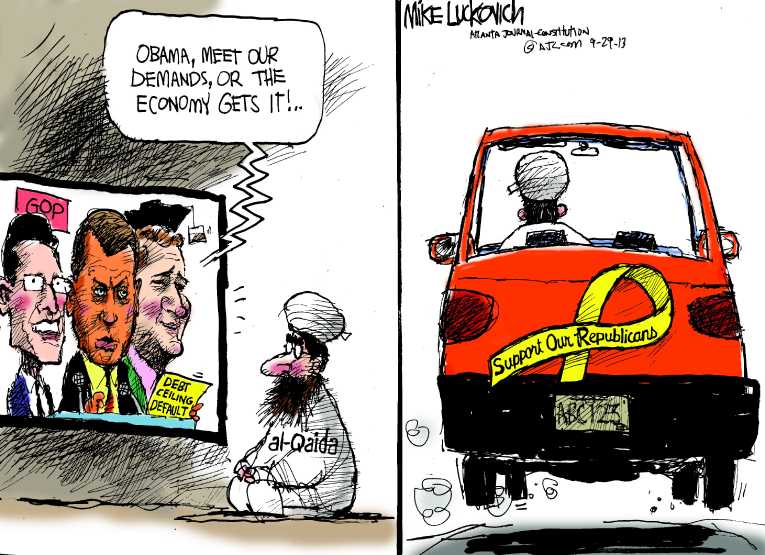 Political/Editorial Cartoon by Mike Luckovich, Atlanta Journal-Constitution on Republicans Declare War!