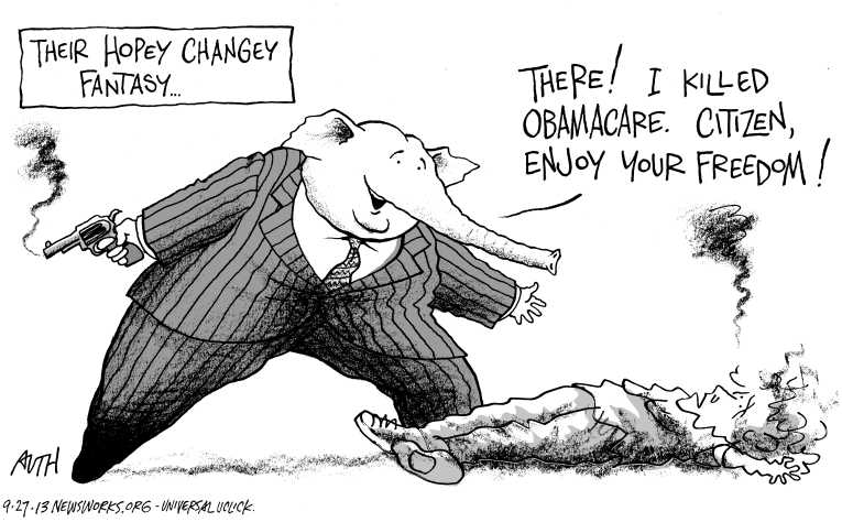 Political/Editorial Cartoon by Tony Auth, Philadelphia Inquirer on Republicans Declare War!