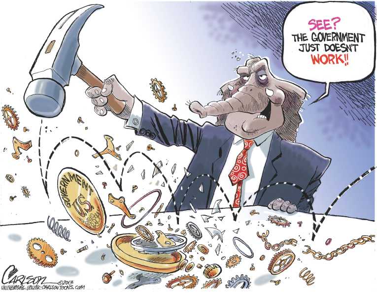 Political/Editorial Cartoon by Nick Anderson, Houston Chronicle on Government Partially Shuts Down