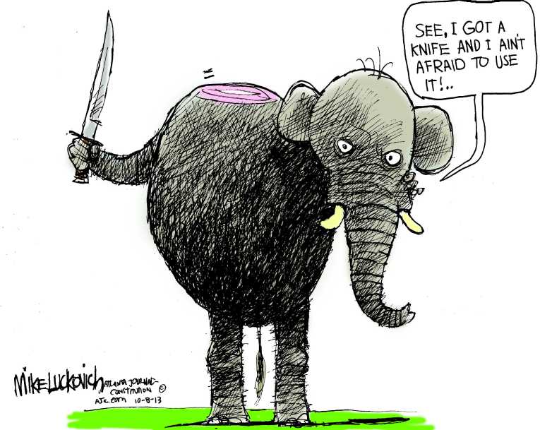 Political/Editorial Cartoon by Mike Luckovich, Atlanta Journal-Constitution on Shutdown Continues