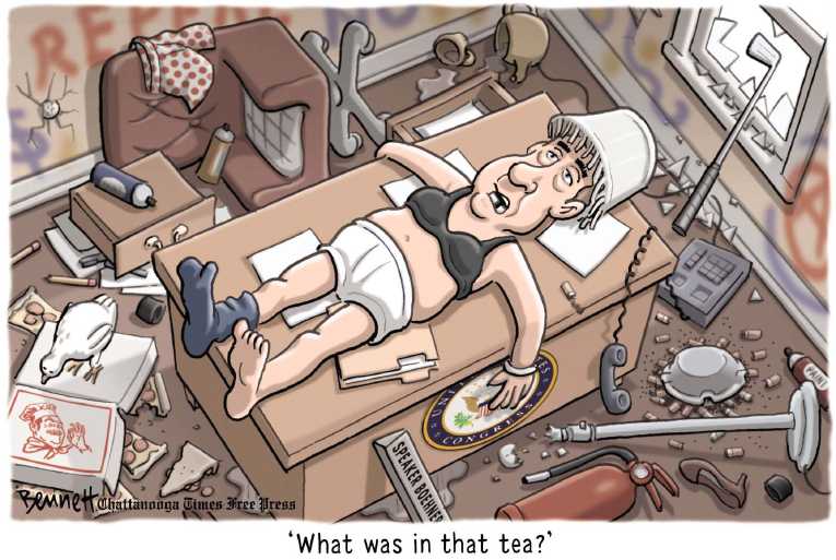 Political/Editorial Cartoon by Clay Bennett, Chattanooga Times Free Press on Shutdown Continues