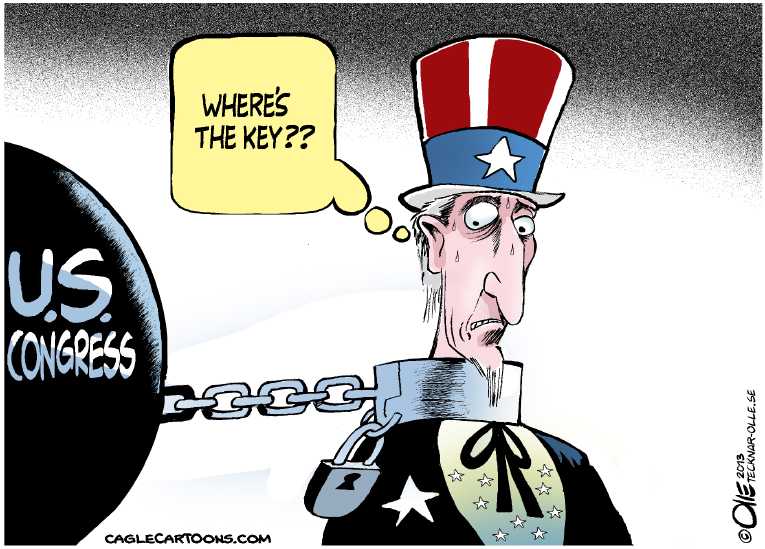 Political/Editorial Cartoon by Olle Johansson, Sweden on Shutdown Continues