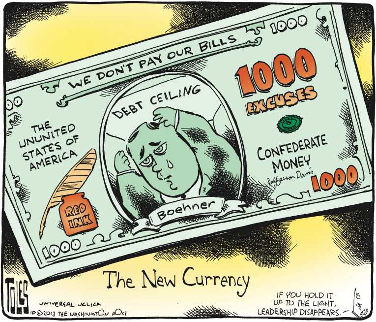 Political/Editorial Cartoon by Tom Toles, Washington Post on Shutdown Continues