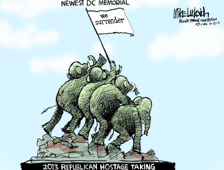 Political/Editorial Cartoon by Mike Luckovich, Atlanta Journal-Constitution on Debt Ceiling Deal Imminent