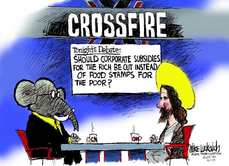 Political/Editorial Cartoon by Mike Luckovich, Atlanta Journal-Constitution on Dow Jones Hits Record High