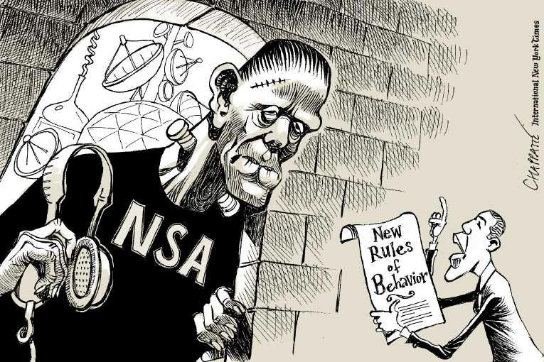 Political/Editorial Cartoon by Patrick Chappatte, International Herald Tribune on US Bugged German Chancellor