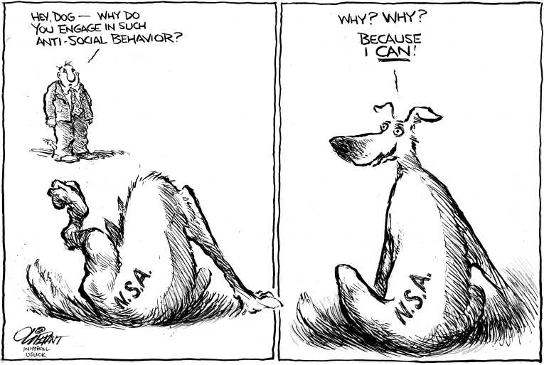 Political/Editorial Cartoon by Pat Oliphant, Universal Press Syndicate on White House Defends Spying