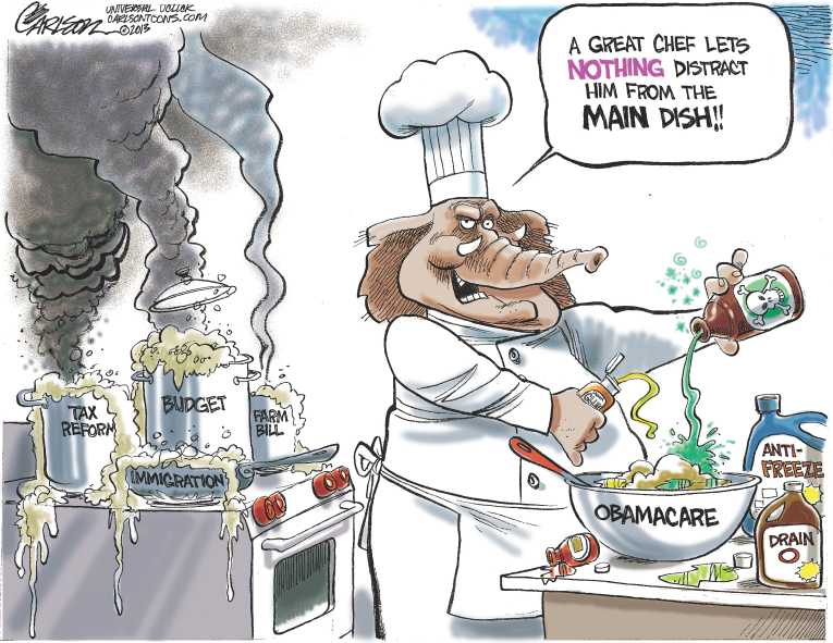 Political/Editorial Cartoon by Stuart Carlson on Republican Party Moving Right
