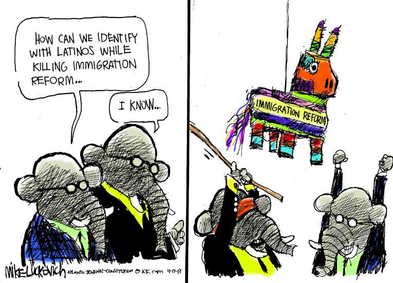 Political/Editorial Cartoon by Mike Luckovich, Atlanta Journal-Constitution on Republican Party Moving Right