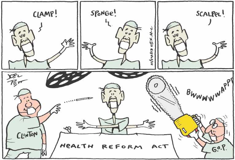 Political/Editorial Cartoon by Joel Pett, Lexington Herald-Leader, CWS/CartoonArts Intl. on ObamaCare Battle Escalating