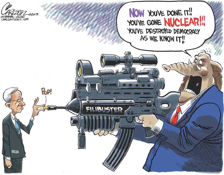 Political/Editorial Cartoon by Stuart Carlson on Senate Changes Filibuster Rule