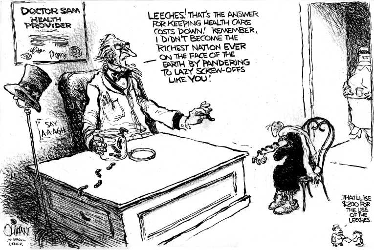 Political/Editorial Cartoon by Pat Oliphant, Universal Press Syndicate on ObamaCare Hotly Opposed by GOP