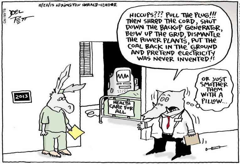 Political/Editorial Cartoon by Joel Pett, Lexington Herald-Leader, CWS/CartoonArts Intl. on ObamaCare Hotly Opposed by GOP