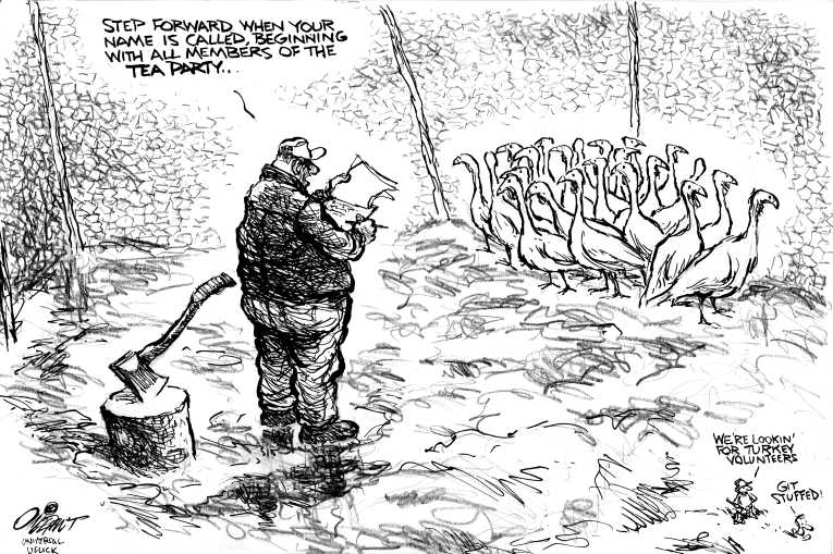 Political/Editorial Cartoon by Pat Oliphant, Universal Press Syndicate on America Celebrates Thanksgiving