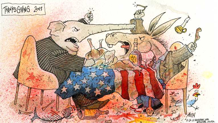 Political/Editorial Cartoon by Tony Auth, Philadelphia Inquirer on America Celebrates Thanksgiving