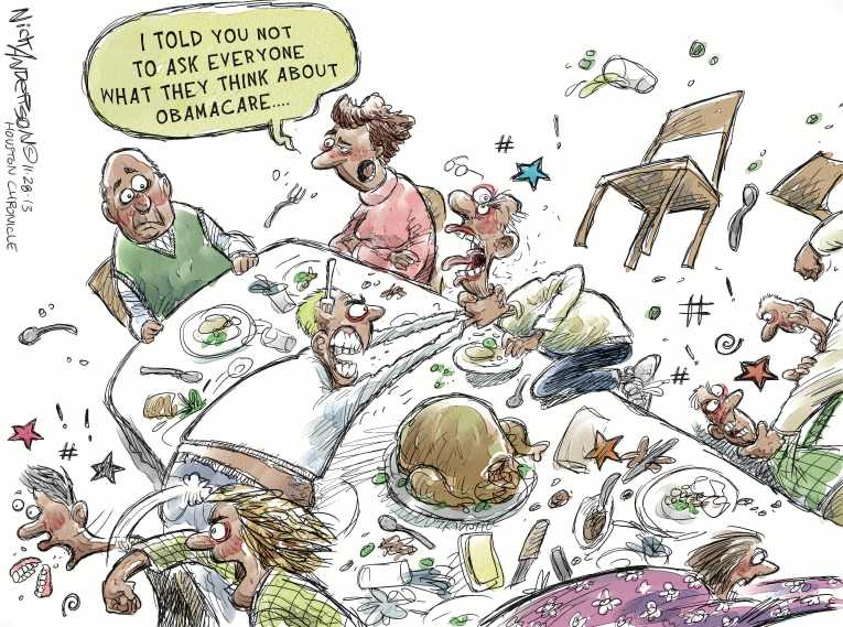 Political/Editorial Cartoon by Kirk Anderson on America Celebrates Thanksgiving