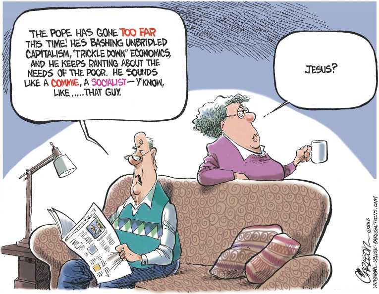 Political/Editorial Cartoon by Stuart Carlson on Pope Outs Devil