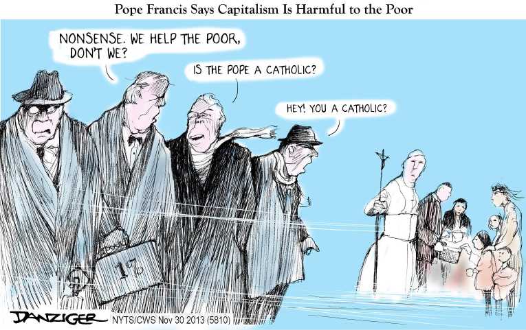 Political/Editorial Cartoon by Jeff Danziger, CWS/CartoonArts Intl. on Pope Outs Devil