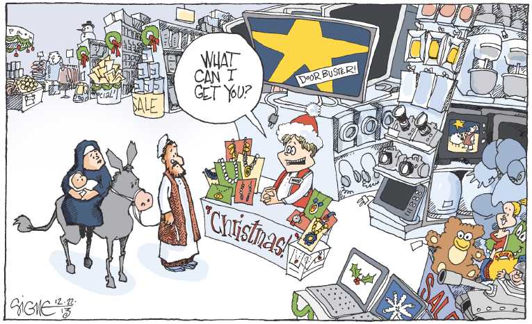 Political/Editorial Cartoon by Signe Wilkinson, Philadelphia Daily News on War on Christmas Escalates
