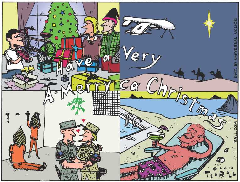 Political/Editorial Cartoon by Ted Rall on President’s Christmas Subdued