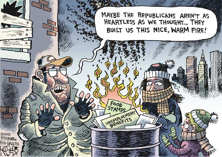 Political/Editorial Cartoon by Rob Rogers, The Pittsburgh Post-Gazette on Wages Decline