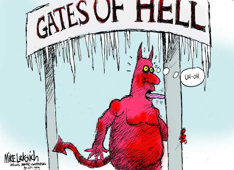 Political/Editorial Cartoon by Mike Luckovich, Atlanta Journal-Constitution on Arctic Blast Freezes Nation