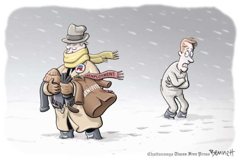 Political/Editorial Cartoon by Clay Bennett, Chattanooga Times Free Press on Arctic Blast Freezes Nation