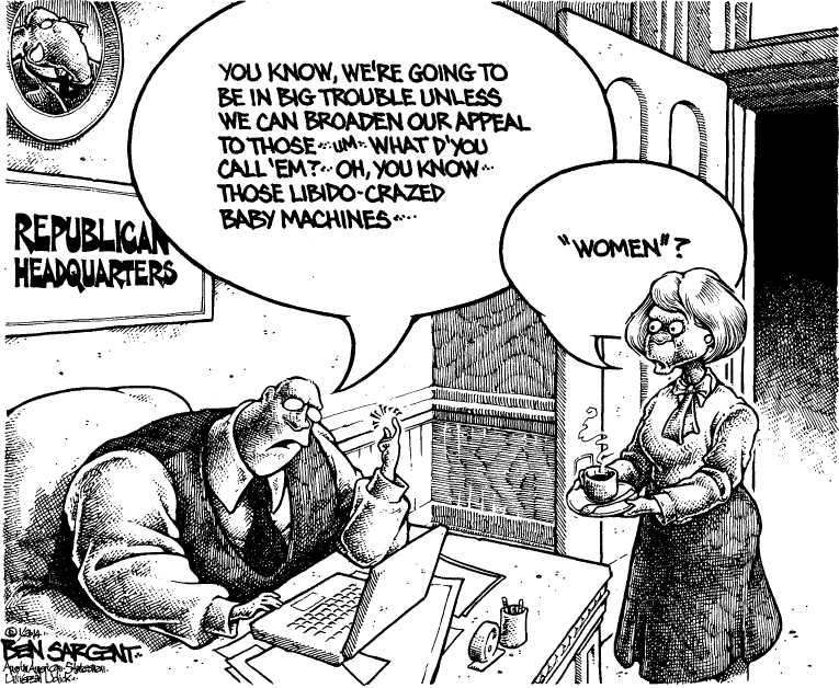 Political/Editorial Cartoon by Ben Sargent, Austin American-Statesman on Republicans Appeal to Women Voters
