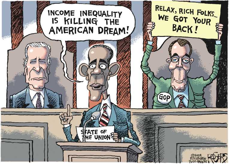 Political/Editorial Cartoon by Rob Rogers, The Pittsburgh Post-Gazette on State of the Union Somber, Defiant