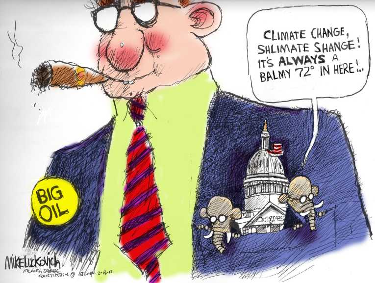 Political/Editorial Cartoon by Mike Luckovich, Atlanta Journal-Constitution on Crazy Weather Escalates
