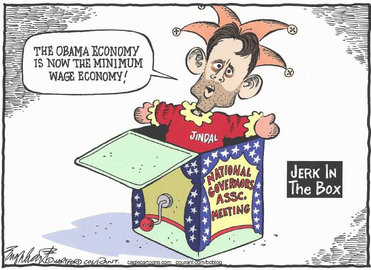 Political/Editorial Cartoon by Bob Englehart, Hartford Courant on Minimum Wage Debate Continues