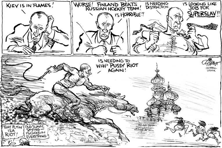 Political/Editorial Cartoon by Pat Oliphant, Universal Press Syndicate on Ukraine’s Course Uncertain