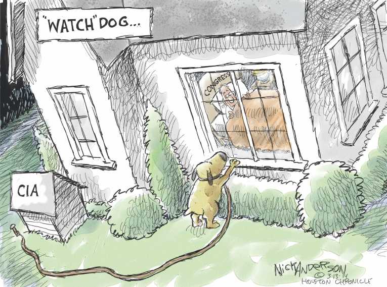 Political/Editorial Cartoon by Nick Anderson, Houston Chronicle on Feinstein Pissed at the CIA