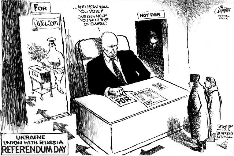 Political/Editorial Cartoon by Pat Oliphant, Universal Press Syndicate on Russia Reclaims Crimea