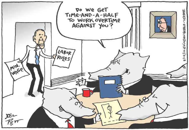 Political/Editorial Cartoon by Joel Pett, Lexington Herald-Leader, CWS/CartoonArts Intl. on President Backs Workers