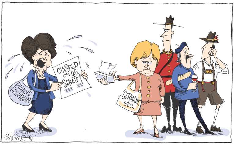 Political/Editorial Cartoon by Signe Wilkinson, Philadelphia Daily News on Senate Shocked by Spying