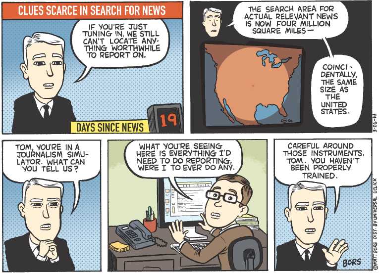 Political/Editorial Cartoon by Matt Bors on Flight 370 Still Missing