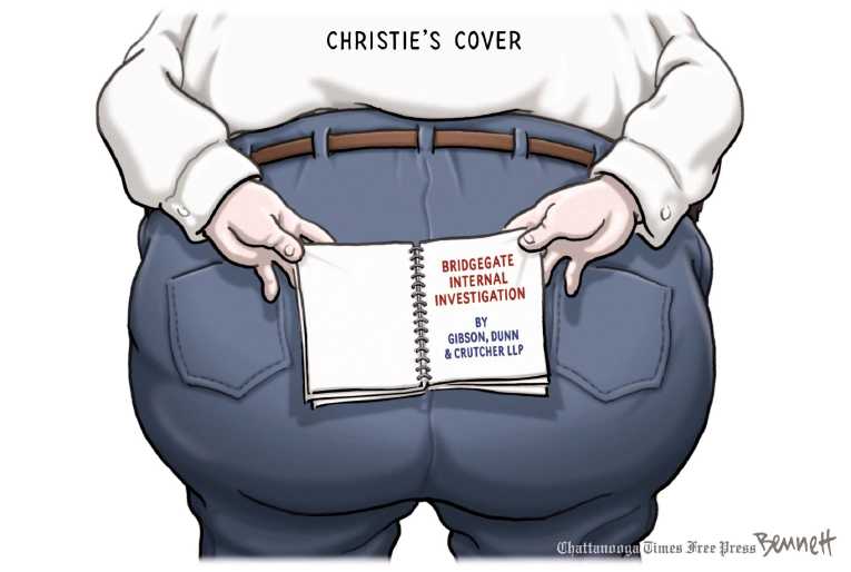 Political/Editorial Cartoon by Clay Bennett, Chattanooga Times Free Press on Chris Christie Exonerated