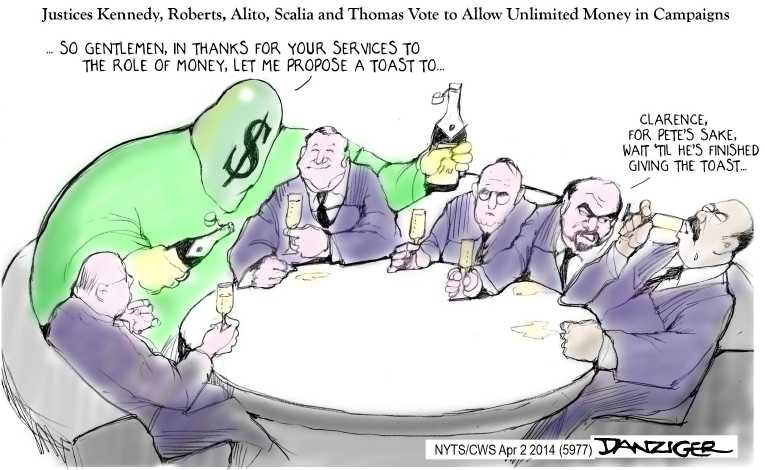 Political/Editorial Cartoon by Jeff Danziger, CWS/CartoonArts Intl. on Capitalism Defeats Democracy