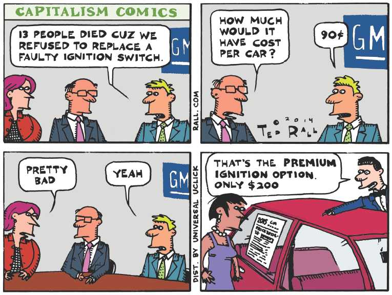 Political/Editorial Cartoon by Ted Rall on GM Recalls Millions