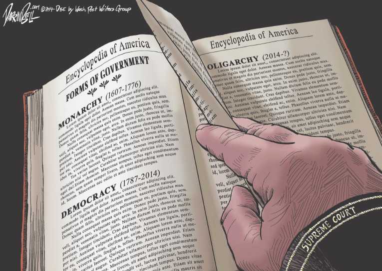 Political/Editorial Cartoon by Darrin Bell, Washington Post Writers Group on Capitalism Defeats Democracy