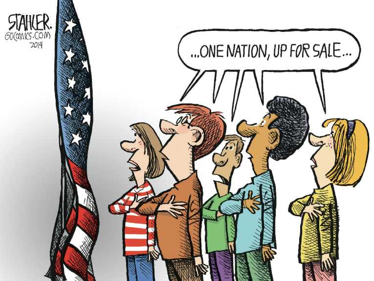 Political/Editorial Cartoon by Jeff Stahler on Capitalism Defeats Democracy