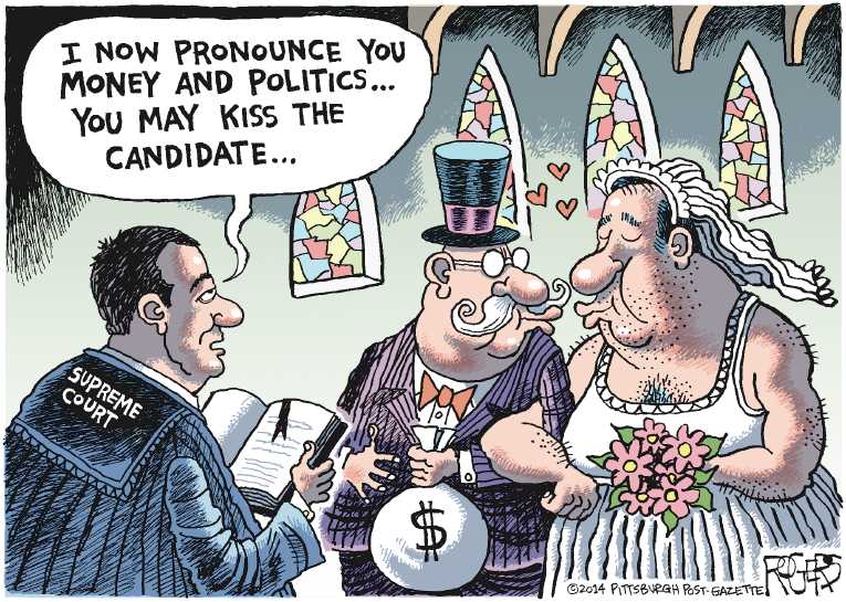 Political/Editorial Cartoon by Rob Rogers, The Pittsburgh Post-Gazette on Capitalism Defeats Democracy