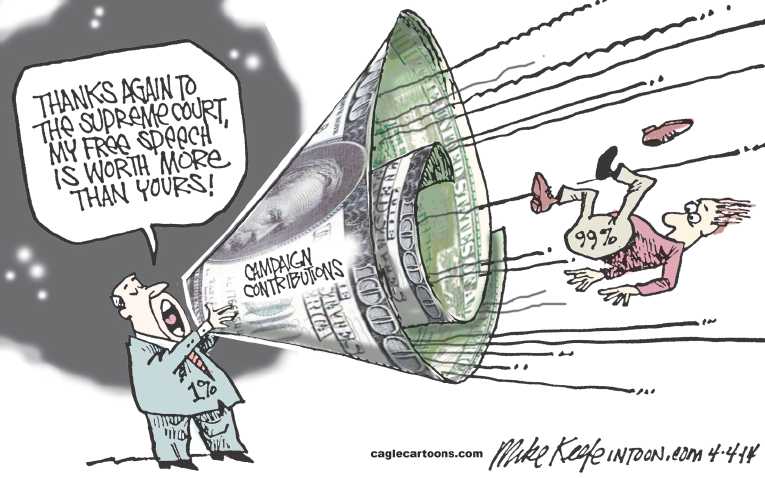 Political/Editorial Cartoon by Mike Keefe, Denver Post on Capitalism Defeats Democracy