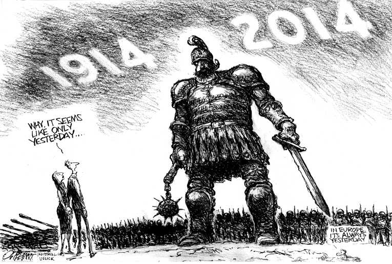 Political/Editorial Cartoon by Pat Oliphant, Universal Press Syndicate on Russia Poised for Invasion