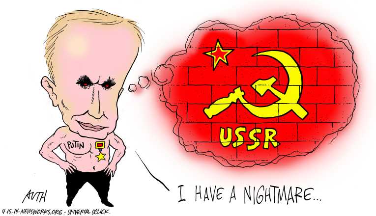 Political/Editorial Cartoon by Tony Auth, Philadelphia Inquirer on Russia Poised for Invasion