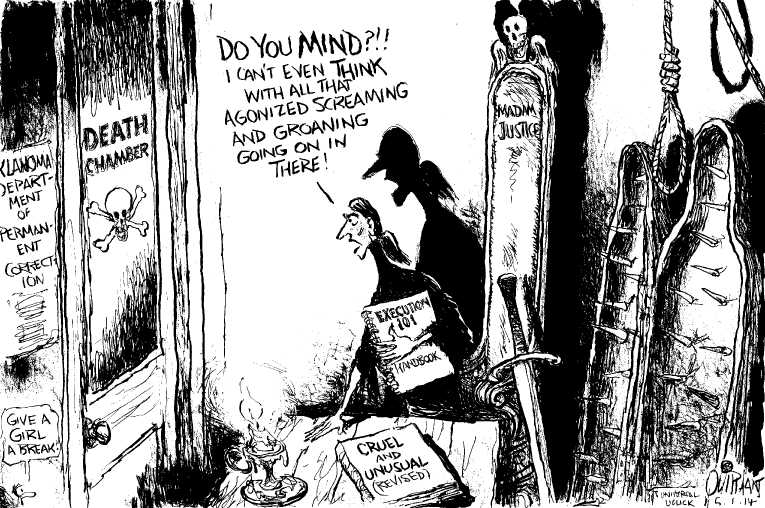 Political/Editorial Cartoon by Pat Oliphant, Universal Press Syndicate on Execution Poorly Executed